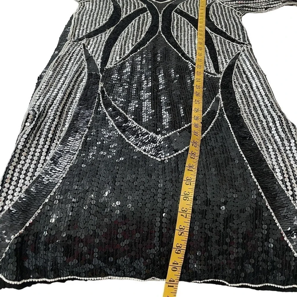 Vintage Scala Dress Size Small Black Silver Silk Sequin Evening Party Formal 80s - Picture 6 of 9